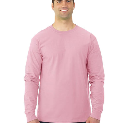 Fruit of The Loom Adult HD Cotton Long Sleeve Crew T-Shirt, 2XL, Classic Pink