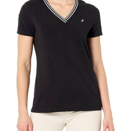 Nautica Women's Solid V-Neck Short Sleeve T-Shirt,