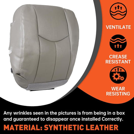 ECOTRIC Front Driver Side Bottom Seat Cover Gray# 922 Replacement Compatible with 2003-2006 Chevy Tahoe Avalanche Silverado Suburban GMC Yukon Pewter Synthetic Leather Seat Cover