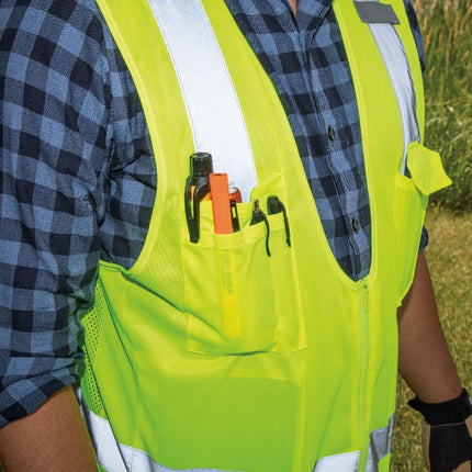 Klein Tools 60269 Safety Vest, High-Vis Reflective Mesh with 8-Pockets, M/L