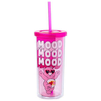 Silver Buffalo Care Bears Love-A-Lot-Bear Mood Plastic Tall Cold Cup with Lid and Straw, 20 Ounces