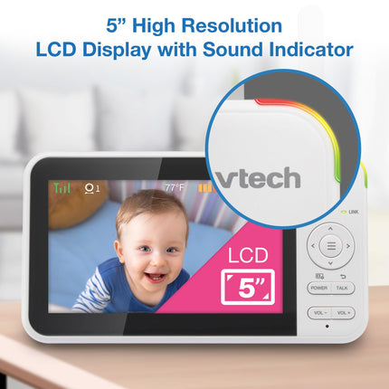 *Spanish Version* VTech VM924 Remote Pan-Tilt-Zoom Video Baby Monitor, 5" LCD Screen, Up to 17 Hrs Video Streaming, Night Vision, Up to 1000ft Range, Soothing Sounds, 2-Way Talk, Temperature Sensor