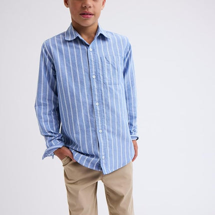 Camisa Oxford de manga larga con botones para niños The Children's Place, azul hurón, XXG