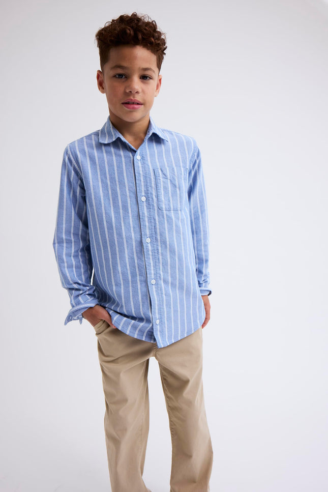 The Children's Place Boys Long Sleeve Oxford Button Down Shirt, Huron Blue, Large