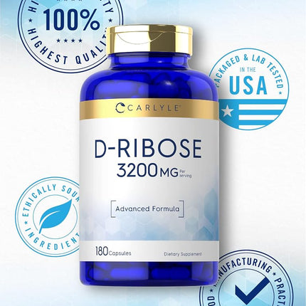 Carlyle D-Ribose Capsules | 3200mg | 180 Count | Vegetarian, Non-GMO, Gluten Free Supplement
