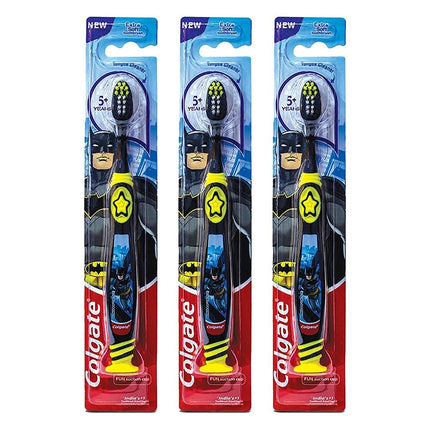 Colgate Batman Toothbrush for Children with Suction Cup, Kids 5+ Years Old, Extra Soft, Pack of 6