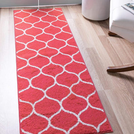 Unique Loom Trellis Frieze Collection Tapis de Couloir Géométrique Moderne Marocain Treillis Framboise (0,61 m x 3,96 m)
