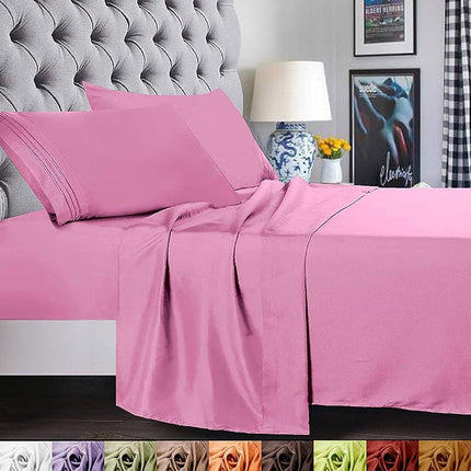 Elegant Comfort ® 1500 Thread Count Egyptian Quality Super Soft WRINKLE FREE & WRINKLE RESISTANT 3 pc Sheet Set, Deep Pocket Up to 18" and Colors, Twin/Twin XL Light Pink