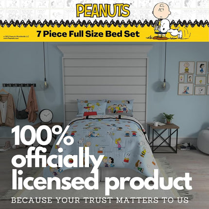 Franco Collectibles Peanuts Multi Character Bedding 7 Piece Super Soft Comforter and Sheet Set with Sham, Full, (100% Official Licensed Product)