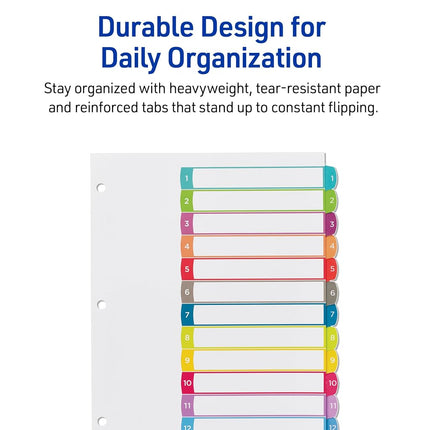 Avery 12 Tab Dividers for 3 Ring Binders, Customizable Table of Contents, Multicolor Tabs, 1 Set, 24 Packs (11843)