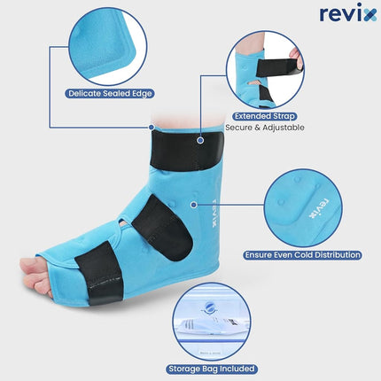 REVIX Large Ankle Ice Pack for Foot Discomfort, Reusable Gel Cold Pack with Cold Compression Therapy, Full Coverage Ankle Ice Wrap for Post-Workout Recovery, Achilles Tendonitis, 2 Packs