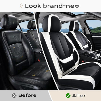 Coverado Seat Covers, Car Seat Covers Front Seats, Leather Seat Covers for Cars, Car Seat Protector Waterproof, Black Car Seat Cushion, Front Carseat Cover Universal Fit for Most Cars White