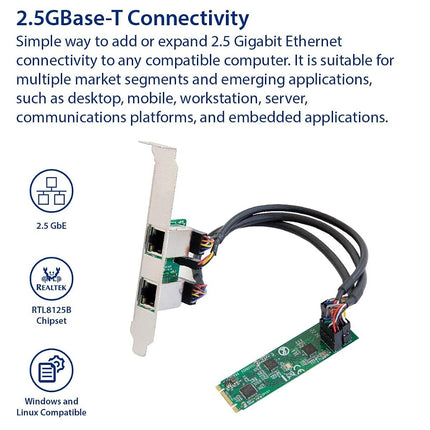 Dual 2.5 Gigabit M.2 M+B Key Ethernet Network Expansion Card