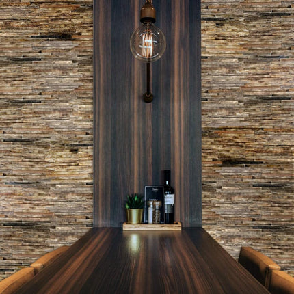 Ekena Millwork WPW24X12STMENA Stacked Boat Wood Mosaic Wall Tile, 23 3/4"W x 11 7/8"H x 3/4"P, Natural Finish