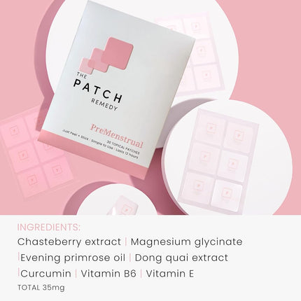 The Patch Remedy Pre Menstrual Patch | Chasteberry, Magnesium, Evening Primrose, Dong Quai, B6 & Vitamin E | 30 Patches