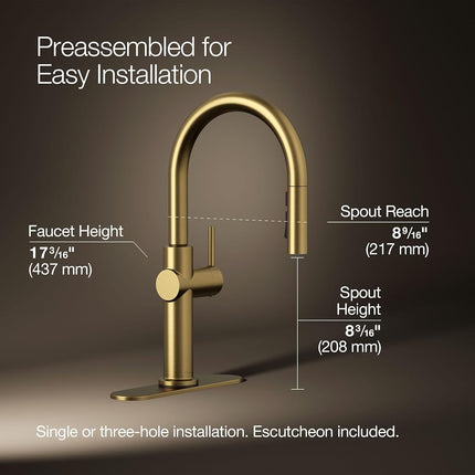 Kohler K-22972-2MB Crue Kitchen Sink Faucet, Brushed Modern Brass