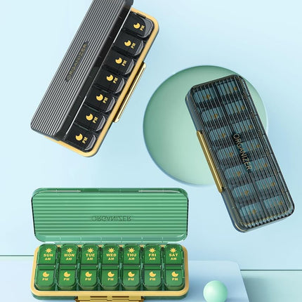 Acedada Pill Organizer 2 Times a Day, 7 Day Am Pm Pill Box - Weekly Pill Organizer with Separate Container, Portable Daily Medicine Planner Dispenser Case for Vitamin, Fish Oils, Supplements, Green