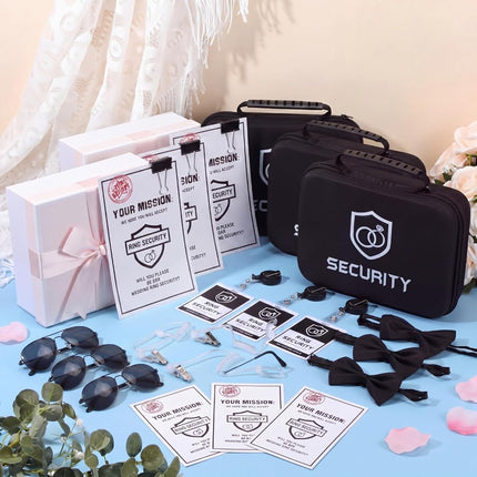 Mepase 21 Pcs Ring Wedding Bearer Security Set Include Ring Bearer Box ID Badge Holder Sunglass Acoustic Earpiece Tube Mission Card with Binder Clip Bow for Kids (Cloth Suitcase)