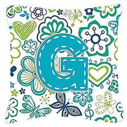 Caroline's Treasures CJ2006-GPW1818 Letter G Flowers and Butterflies Teal Blue Canvas Fabric Decorative Pillow, 18H x18W, multicolor