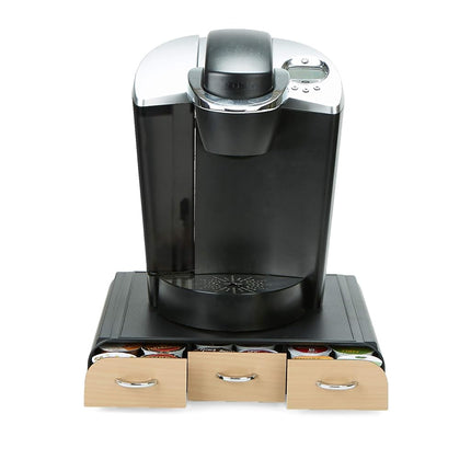 Mind Reader 36 Capacity 'Anchor' Triple Drawer K-Cup, Dolce Gusto, CBTL, Verismo, Single Serve Coffee Pod Holder Drawer, Black with Brown Wood Veneer