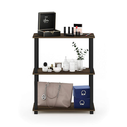 Furinno TURN-S-TUBE Storage Shelves, 3-Tier Book Shelf, Corner Shelf, Toolless Open Shelves, for Organization and Storage, Living Room, Garage, Home Office, Columbia Walnut