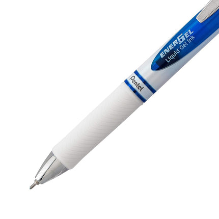 Bolígrafo de gel líquido retráctil Pentel EnerGel Pearl, punta de aguja (0.7mm) trazo medio, tinta azul, paquete de 2 (BLN77WBP2C)