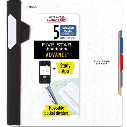 Five Star Spiral Notebook + Study App, 5 Subject, 