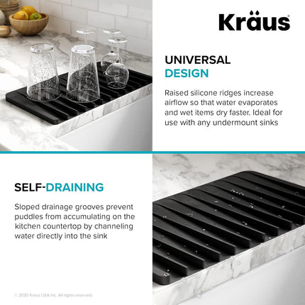 Kraus Self-Draining Silicone Dish Drying Mat or Trivet for Kitchen Counter in Dark Blue, KDM-10DB