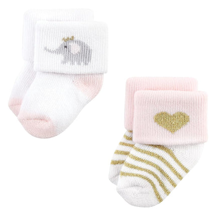 Hudson Baby Calcetines de Felpa y Algodón Rico para Recién Nacidos de Bebé Niña, Elefante Rosa Gris, 6-12 Meses