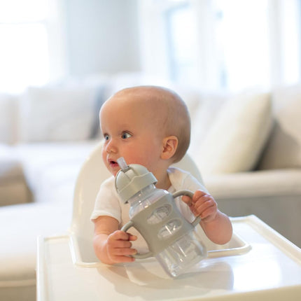 Dr. Brown’s Milestones Wide-Neck Sippy Straw Bottle with 100% Silicone Handles, 9oz/270mL, Gray, 1 Pack, 6m+