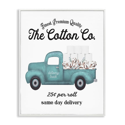 Stupell Industries Rollo de papel higiénico de algodón con la palabra "Delivery Truck" para baño, diseño de Lettered and Lined Wall Art, 16 x 20, enmarcado blanco