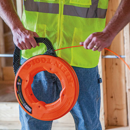 KLEIN TOOLS 56383 Fish Tape, Multi-Groove Fiberglass Wire Puller with Nylon Tip, Optimized Housing & Handle, 100-Foot