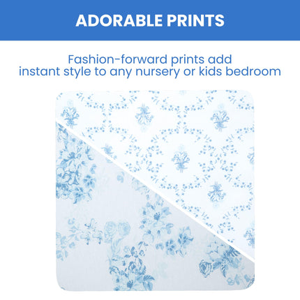 Sábanas ajustables para cuna Delta Children para niñas y niños - Sábana para cuna 100% algodón orgánico para cunas estándar y colchones para niños pequeños - 28x52 pulgadas - Certificación GOTS (Paquete de 2), Blue Botanicals