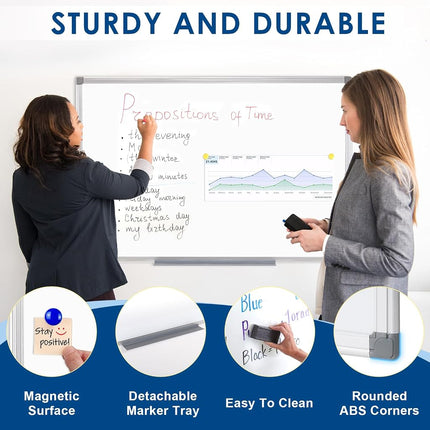 SWANCROWN Whiteboard 76x51cm, Magnetic Whiteboard, Silver Aluminum Frame