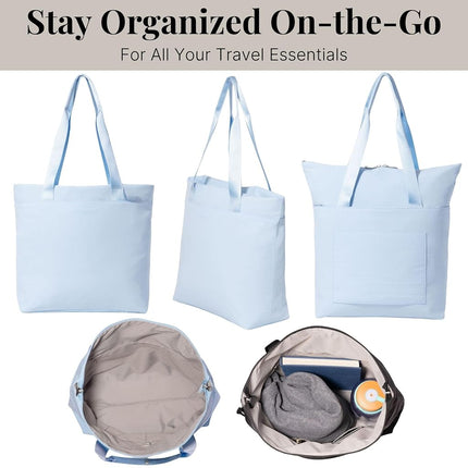 Baggallini Swift Tote Bag for Women - Lightweight 12x16 Nylon Zipped Travel Carry On Bag w/Luggage Sleeve, B-lite Ice Blue