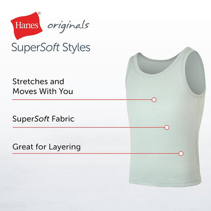 Paquete de camisetas sin mangas Hanes Originals para niña, camiseta sin mangas supersuave para niñas, camisetas sin mangas de canalé elástico de modal, paquete de 4, blanco/gris/menta/rosa, paquete de 4, mediano