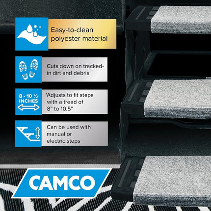 Camco Wrap Around RV Step Rug - for Manual & Electric RV Steps - Fits 18" Wide Steps - Weather-Resistant - Gray (42925)
