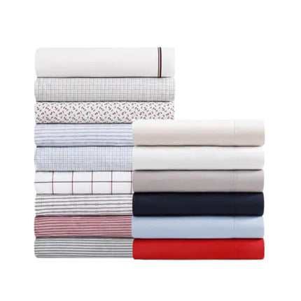 Tommy Hilfiger - Sheet Set, Cotton Percale Bedding with Matching Pillowcases, Crisp & Cool, Solid Home Essentials (White, King)