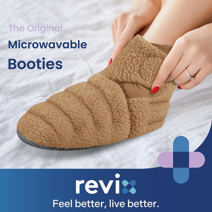 REVIX Microwavable Booties, Foot Warmers, Heated Slippers, Mocha L