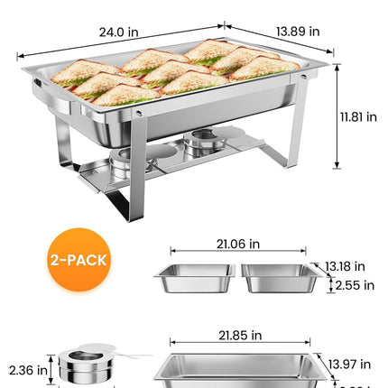 Takywep Lot de 4 réchauds de buffet de 8 litres en acier inoxydable avec bac à eau, pour mariages, fêtes, banquets et traiteur