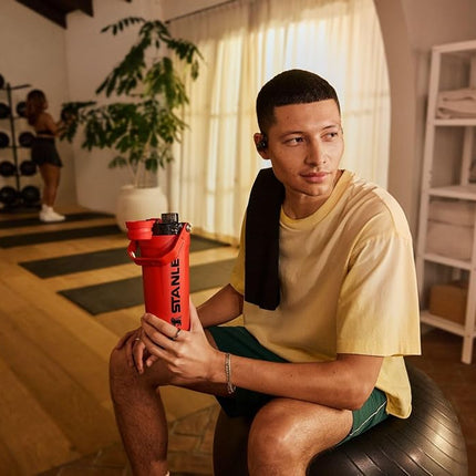 STANLEY Vitalize Shaker Bottle 20 oz | Leakproof Insulated Stainless Steel Shaker Cup | Base Storage and Twist On Fast Flow Lid | Protein Shakes and Pre Workout Powder | BPA-Free | Chili Red