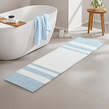 Alfombra de spa reversible Madison Park 100 % algodón a rayas ultrasuave, resistente al agua, antideslizante, absorbente, de secado rápido, para bañera, cuarto de ducha y baño, 24"x72", azul (MP72-6212)