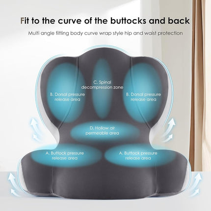 Cojín de asiento de camión FLORICH de espuma viscoelástica con correa ajustable, cojín de asiento y almohada de apoyo lumbar para silla de oficina de coche, soporte ergonómico para la espalda y alivio de la ciática para viajes largos (gris)