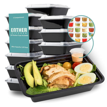 Enther [20 Pack] Single 1 Compartment Meal Prep Co