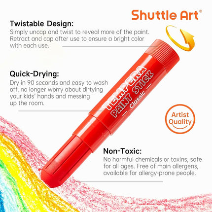 Tempera Paint Sticks, 30 Colours Solid Tempera Paint for Kids, Super Quick Drying, Works Great on Paper Wood Glass Ceramic Canvas