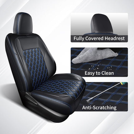 Huidasource Custom Fit RAV4 Car Seat Covers Front&Rear Full Set, Waterproof Leather Car Seat Protector Covers Fit for 2013-2018 Toyota Rav4 XLE LE XLE Premium Limited (Not for Hybrid, Black&Blue)