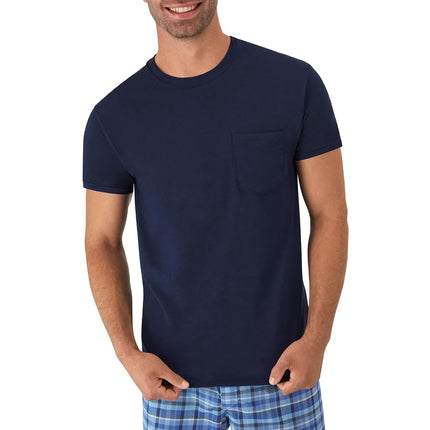 Hanes Men's Pocket Undershirt Pack, Cotton Crew Neck T-Shirt, Moisture Wicking Tee, Assorted 6-Pack, Grey Heather, Black, White, Navy, Blue Heather, Large