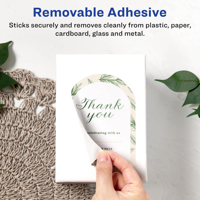 Avery Matte White Removable Arched Labels with Sure Feed Technology, Print-to-The-Edge, 3" x 2.25", 900 Removable Labels, Laser/Inkjet Printable Labels