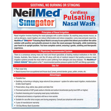 NeilMed Sinugator Cordless Pulsating Nasal Wash with 30 Premixed Packets