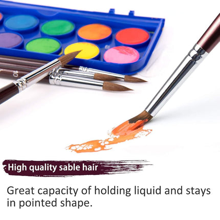 Fuumuui 9pcs Detail to Mop Kolinsky Sable Brushes - Round Pointed Professional Watercolor, Gouache, Acrylic, Oil Painting Brushes - Brown Wooden Handles